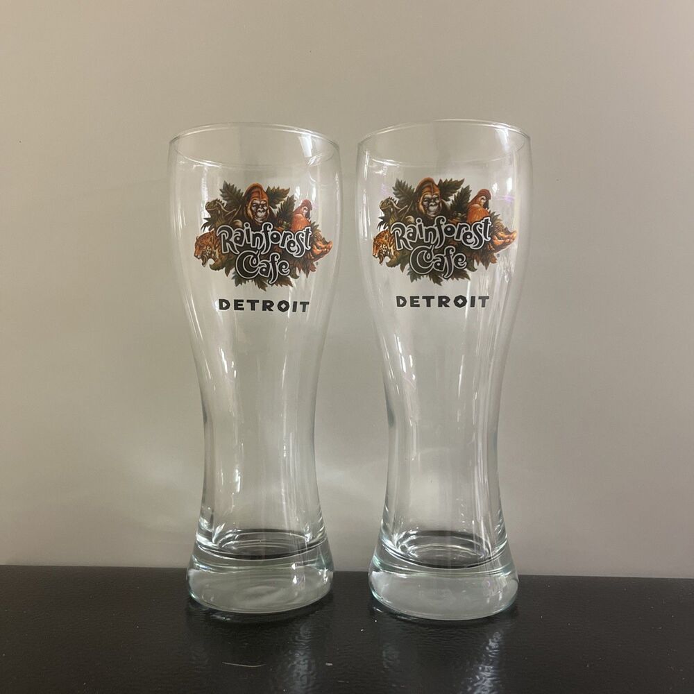 Rainforest Cafe Detroit Collectible Tall Beer Glasses Set of 2